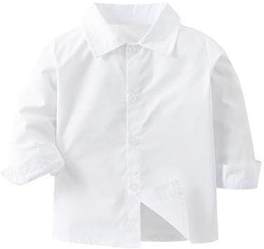 Baby Kids Long Sleeve Button Down Shirts Little Boys Casual Solid Color Dress Shirt Formal Occasions Outfits Casual Regular Fit Clothes Soft and Lightweight (WH2, 18-24 Months)