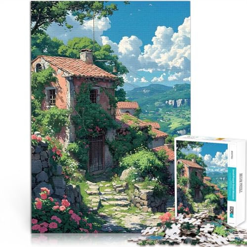 Puzzle 1000 Teile für Erwachsene Familienspiel zum Stressabbau, schwierige Herausforderung Haus im Ghibli-Stil Heimdekoration Spielzeug52x38cm