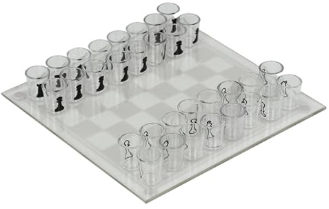Grtheenumb Shot Glass Chess Set, Clear Shot Glass Chess Set, 10x10 Inch Board with 32PCS Cups for Adults, Kids