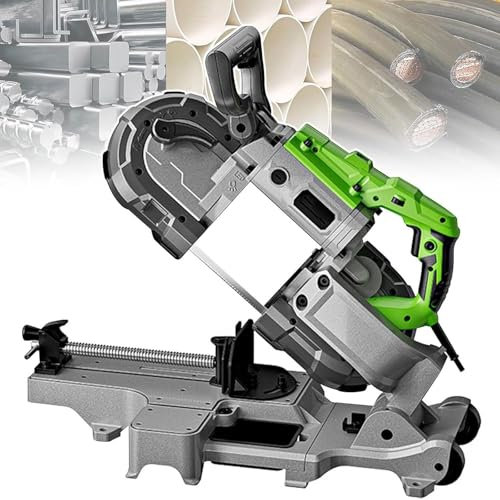 Scie à ruban portable avec base amovible, coupe à 45/90°, coupe automatique multifonctionnelle de 120mm,scie à métaux portative de 1100 W, 6 vitesses et éclairage LED, scie à ruban for métal et bois