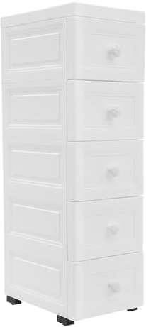 WYmaioyis 5-Fach Nischenschrank Schmal mit Fächern & Rollen, Kunststoff Rollwagen Nischenregal Platzsparend Badschrank für Kleine Bäder 25x34x82cm