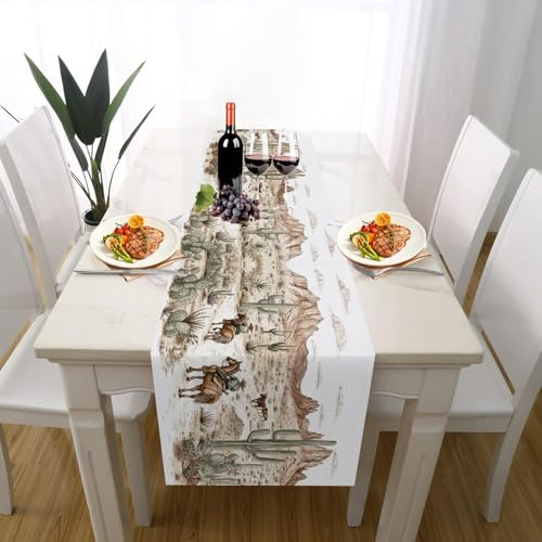 Amerikanischer Western Wüste Western Style Cowboy Tischläufer Einschulung Deko, Abenteuer Kaktus Tischdeko Waschbar Küche Tisch Dekoration Geburtstag Hochzeitsdeko 30x120cm