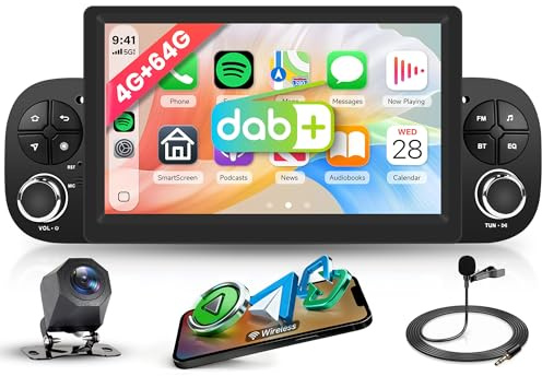 4G+64G DAB+/DAB Android Autoradio per FIAT Panda 2013-2020 Wireless Carplay Android Auto GPS Navi WiFi Mirror Link 7 Pollici Touchscreen Radio con Bluetooth FM/RDS/32 EQ/USB/SWC Telecamera Posteriore