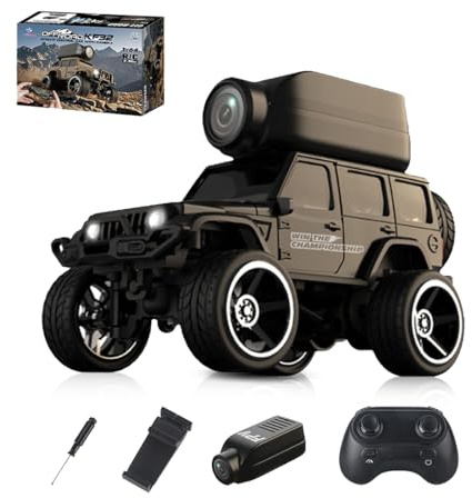 SpedUpX KF32 1:64 Die-Cast RC Crawler mit Kamera, Full-Scale 4WD Mini Offroad Ferngesteuertes Fahrzeug, Desktop Racing Modell(Schwarz)