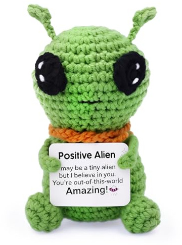 Positive Geschenke Kuscheltier, Gehäkeltes Alien Spielzeug, Gehäkeltes Emotional Support Geschenk, Pocket Hug Positive Alien, Strickpuppe Mit Positiver Karte Erhebendes für Freunde Familie Party