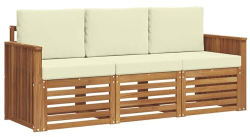 vidaXL Sofagarnituren 3 pcs Natur und Creme Massivholz Akazie, Moderne Gartenmöbelsets, wetterfeste Sitzmöbel, Akazien-Sofa, Flexible Lounge-Lösungen für die Terrasse