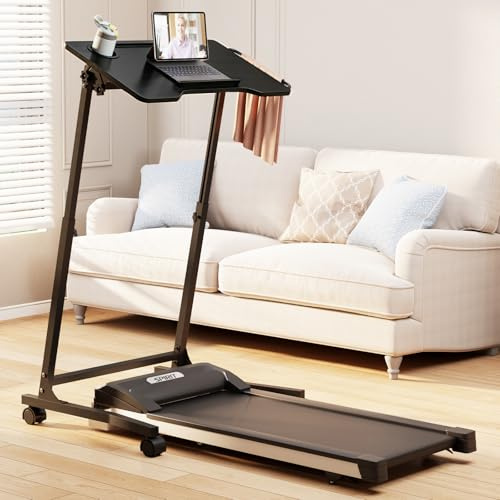 ikkle Bike Trainer Desk, Height Adjustable Treadmill Training Table with Wheels & Tiltable Desktop, Mobile Sit Stand Up Desk for Indoor Cycling Trainers, Treadmill, Walking pad, Stationary/Spin Bikes