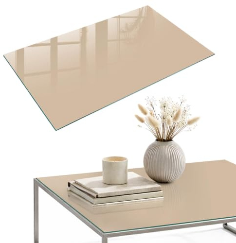 Tablero De Cristal 120x80 cm | Rectangular | Bordes Pulidos | Naranja beige | Pies Antideslizantes | con Impresión Decorativa | Vetro Temperato | para la Cocina y Salón