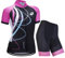 Femmes Vélo Cyclisme Respirant à séchage Rapide Maillots Set, Jersey Cycle Manches Courtes Veste + 3D Coussin Rembourré Serré Shorts Pantalon, L, Rose au Galop
