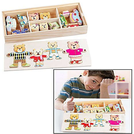 Itian Puzzles Bärenfamilie, Holz, Puzzle-Box, Spielzeug, DIY, Puzzle, Bär, ändern Sie die Kleidung