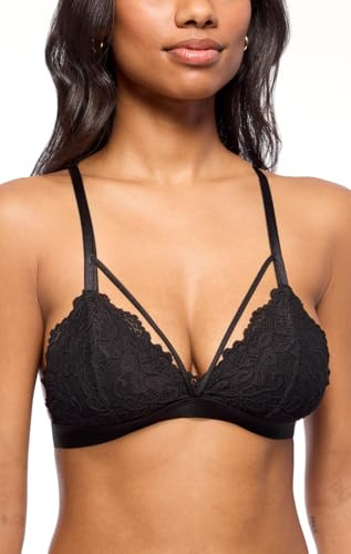 Jenny Jen Reggiseno a V Profondo Senza Fili Non Imbottito con Bretelle in Pizzo Kylie da Donna, Spalline Regolabili, Chiusura con Gancio e Occhiello | Coppe da A a D (Medium, Jet Nero)