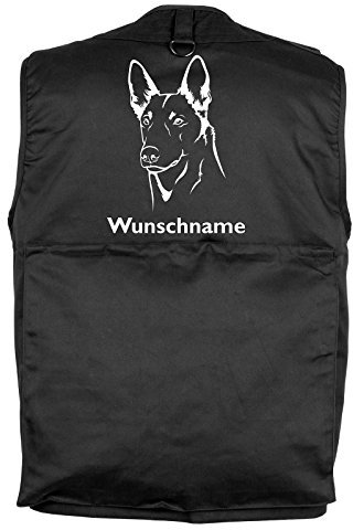 Tierisch-tolle Geschenke Belgischer Schäferhund Malinois - Hundesportweste mit Rückentasche und Namen (XL)