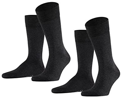 FALKE Happy Double Pack M So cotone tinta unita confezione di 2 paia, Calzini Uomo, Grigio Anthracite Melange 3080, 43-46