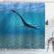 ABAKUHAUS Blau Duschvorhang, Aquatic Dinosaurier, Stoffliches Gewebe Badezimmerdekorationsset mit Haken, 175 x 200 cm, Blau