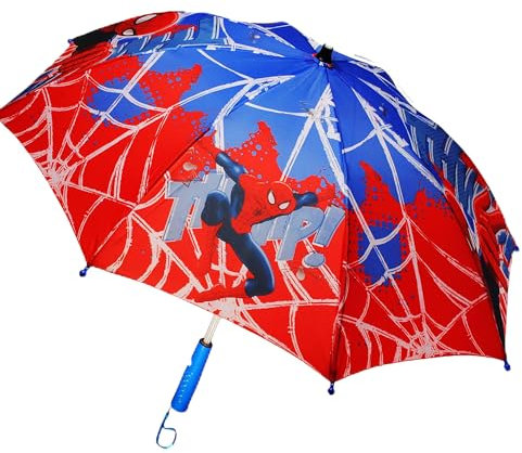 alles-meine.de GmbH Kinderschirm/Regenschirm LED Licht Farbwechsel + Taschenlampe Spyderman - Ø 85 cm - groß/Stockschirm mit Griff - Kinder - Automatikregenschirm - für J..