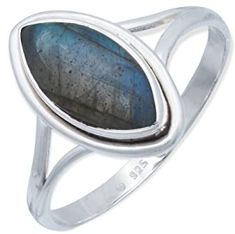 mantraroma Silber Ring Damen 925 Labradorit Edelstein blau schlicht groß modern