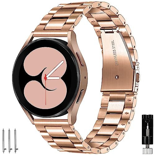 OTOPO Kompatibel Samsung Galaxy Watch 4/5/6/7/FE Armband 40mm 44mm Roségold, Galaxy Watch 4/6 Classic,Active 2 Armband,20mm Metallarmband für Frauen Männer