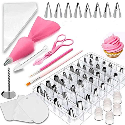 Set di 83 punte russe per decorare torte e cupcake, kit di accessori per glassa, beccucci a forma di fiori, sacchetti per glassare e suggerimenti (83 pezzi)