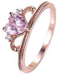 Beydodo Ring Damen Vergoldet mit Stein, Verlobungsring Herz Krone Ring Rosa Zirkonia Partnerring Rosegold Eheringe Nickelfrei Gr.54 (17.2)
