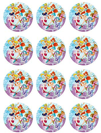 Digital-on 12 Muffinaufleger ca. 6 cm zum selbst ausschneiden, Cupcakes Muffins Bild Geburtstag Motiv: Winx Feen Elfen, Fondant, bunt, Multicolored, 1 Stück, Tortenaufleger, Geburtstag, Party