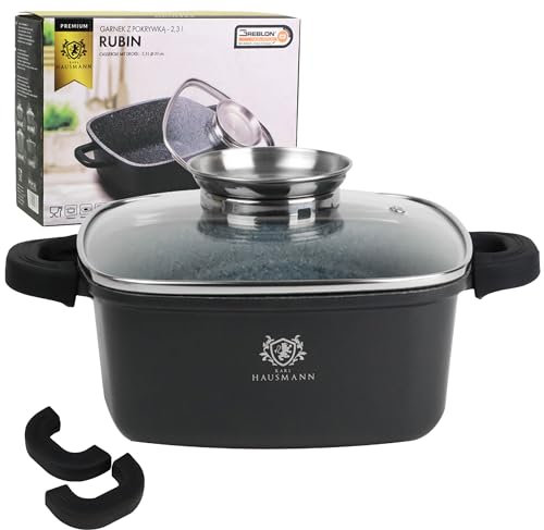 KARL HAUSMANN Faitout Induction - 2.3L – Ø 20 cm - Cocotte Fonte d'Aluminium - Marmite Couvercle en Verre - Casserole Tous Feux dont Induction - Revêtement Antiadhésif - Sans PFOA