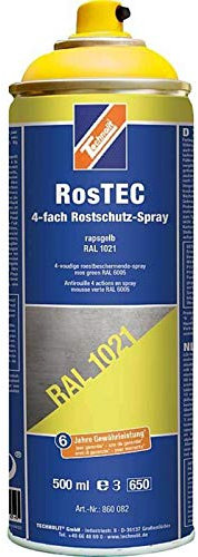 TECHNOLIT RosTEC 4-Fach Rostschutz RAL Spray 500 ml, Farbspray, Rostschutzspray, Korrosionsschutz, Grundierung, Farbe:rapsgelb