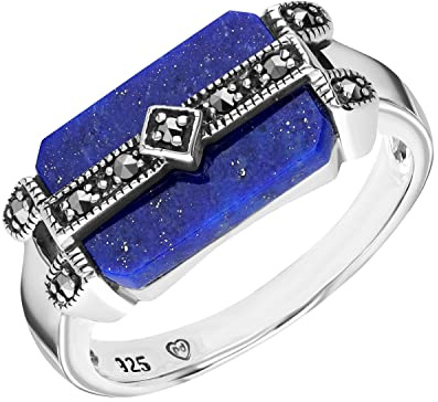 Esse Markasit Sterling Silver Lapis and Markasit Art Deco Ring, Sterling Silber, Lapislazuli