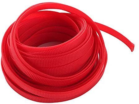 Aicosineg Red PET Expandable Braided Sleeving 32.81 Ft Length 0.47 Inch Flat Width Cable Sleeve for Protect Cable 1Pcs