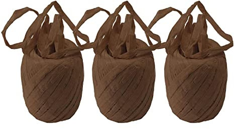 3 x 30m Raffia Papierschnur Set Geschenkband Papierkordel Bastelschnur Bastband, Farbe:braun