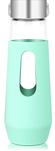 RYACO Glass Water Bottle BPA-Free 780ml Leak Portable Proof with Sponge Brush Ideal for Hot Cold Drinks Home Office Travel Sport Yoga Gym (Mint Green)