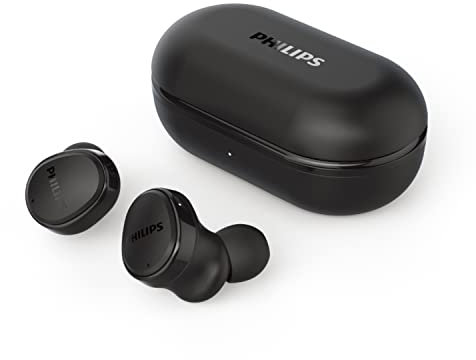 PHILIPS Audio TAT4556BK/00 Wireless Headphones Hybrid Active Noise Cancelling, In-ear Headphones IPX4 Splash And Sweat Resistance Play Time Portable Case, Black