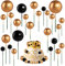 Unfuntly 66 Stück Cake Topper Hochzeit, Mini Cupcake Schaumball Topper, DIY Kuchen Topper für Hochzeits Geburtstags Party (Schwarzes Gold)