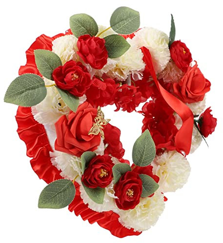 1 Satz Herz-gedenkkranz Blumenkranz Für Beerdigung Künstlicher Friedhofsblumen Gedenkblume Kunstblume Mit Band Trauerkranz Grve Tribut-gedenkkranz Grab Rosen Pfingstrose Schaum