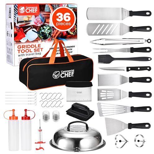 Commercial Chef Blackstone Grill-Zubehör-Set – Flache Oberseite Grillzubehör – Grillwerkzeuge – für Frühstück Hibachi und Camp-Chef Grillplatte – mit Chef-Spatel-Set und Reinigungsset – 36-teilig
