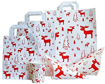 PGV Weihnachts-Set Elch bestehend aus Papiertragetaschen Spitztüten Trinkbecher