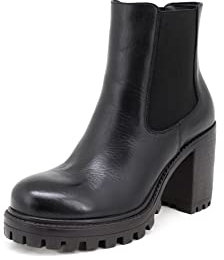 QUEEN HELENA Stivaletti Chelsea di Pelle Bassi Tronchetti con Tacco Plateau Casual Donna S314 (Nero, Sistema Taglie Calzature EU, Adulto, Donna, Numero, Media, 37)