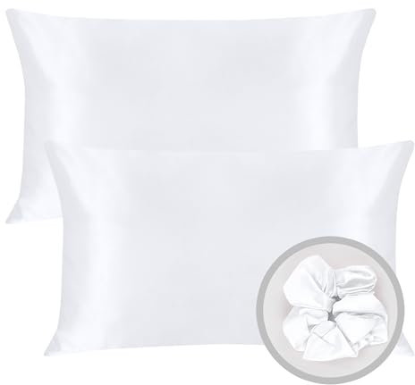 2 Stück Satin Kissenbezug 40x80, ähnlich wie Seide, Kopfkissenbezug Satin Pillowcase Kissen Bezug Kissenhülle für Haar und Haut (Weiß)