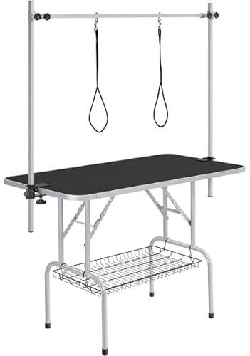 Abician Table de Toilettage Pliante pour Gros Chien Table de Toilettage Portable Hauteur Réglable Chat Animaux de Compagnie 113,5 × 61 × 76 cm Charge Maximale de 120 kg Noir