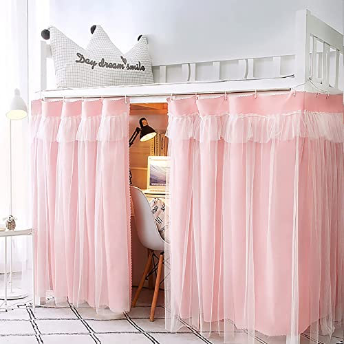 FAANAS Kabine Etagenbett Vorhang,Home Openwork Bett Vorhänge Atmungsaktiv Staubdicht Blackout Vorhang Schlaf Privatsphäre Schutz Bettvorhang,1 Panel(W59xH79 inch, Pink Belt Yarn)