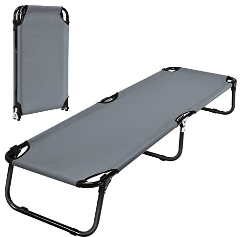 Giantex Klappbett für Camping, tragbares Bett mit Metallbasis für den Innen- und Außenbereich, ultraleichtes Freizeitbett mit 150 kg Tragkraft für Reisen, Wandern, Angeln (Grau)