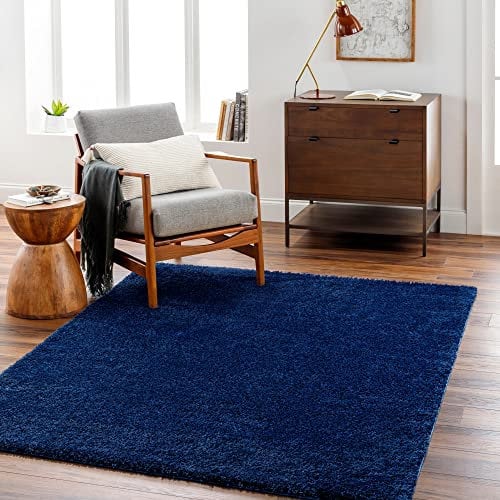 Livabliss Shaggy Berber - Flauschiger groß für Wohnzimmer, Esszimmer, Schlafzimmer, Langflor Hochflor e flauschig - 160x213 cm, Wohnzimmer in Dunkelblau