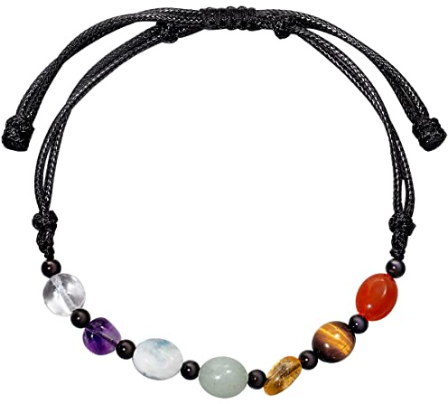 Jewboo 7 Chakra Crystals and Stones Anklet Irregular Tumbled Chips Ankle Bracelets for Women Beach Jewelry Gifts Spiritual Energy Meditation Adjustable (Multi Colour)