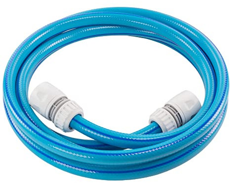 1/2 Blue Grey Flexible Garden Hose - 4 Layer Reinforced Pipe with Connectors Set for Hose Reels, Cart Extension Kit, Click-Lock Style Connectors (3m)
