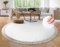 Paco Home Teppich Rund Wohnzimmer Kinderzimmer Hochflor rutschfest Einfarbiges Design Mit Fransen Weich Moderne Deko, Grösse:Ø 100 cm Rund, Farbe:Creme