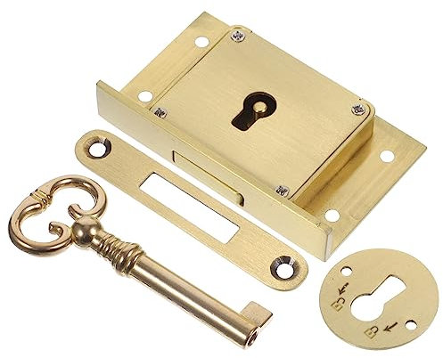 Homoyoyo Vintage Drawer Lock Vintage Lock Gold Cabinet Lock Set with Key Retro Drawer Lock Desk Spring Lock Antique Brass Lock for Wardrobe Cupboard Wooden Boxes Decorative Drawer Lock