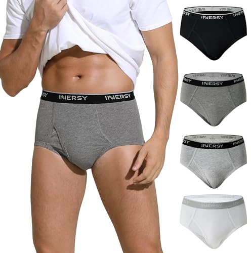INNERSY Elderly Pants Men Cotton Briefs, XL, Black/White/Grey/Heather Grey