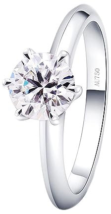 ANAZOZ Damenring Weissgold 585, Verlobungsring Damen Solitärring mit Moissanit 1ct Größe 48 (15.3)
