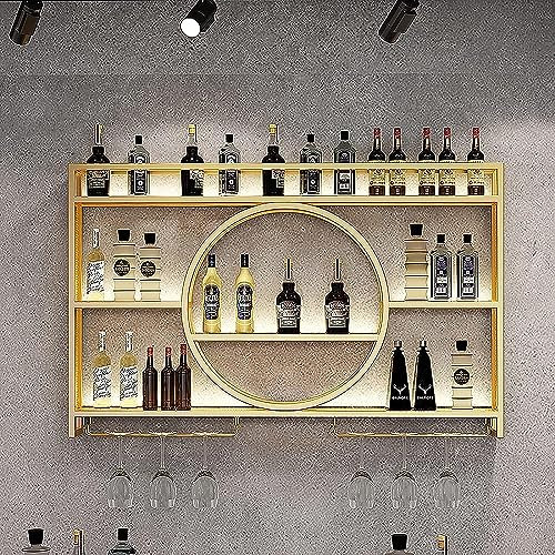 Modern Metal Wall Mounted Wine Rack, Wine Rack For Cupboard, Bar Unit Wall Wine Display Racks, Multifunctional Iron Champagne Stemware Wine Glass Rack for Home, Restaurant, Bar (Gold,120x15x80cm)