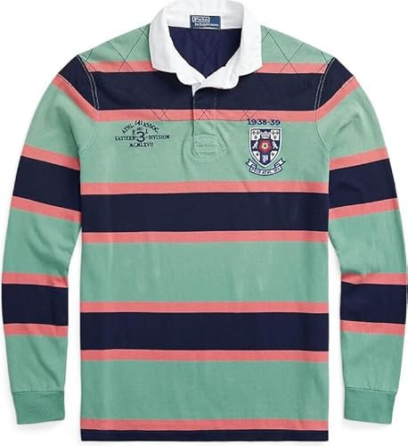 POLO RALPH LAUREN Herren Rugby-Shirt, klassisch, gestreift, Jersey, Rosenwappen, L