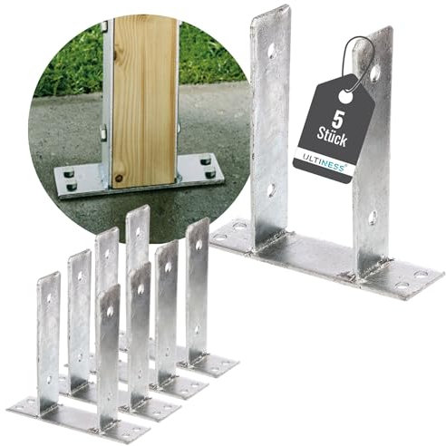 Ultiness® U-Pfostenträger zum Aufschrauben U-Form feuerverzinkt robuste U-Träger zum Aufdübeln für Zäune & Sichtschutz optimale Befestigungslösung für Pergola (91 mm, 5, Anzahl)